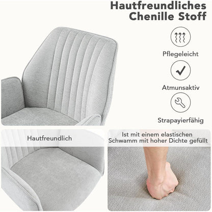 Drehbarer Esszimmerstuhl Set, Chenille, Hellgrau (6 Stück)
