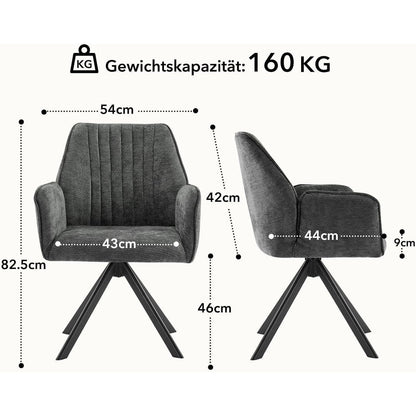 Drehbarer Esszimmerstuhl Set, Dunkelgrau, 6 Stück mit Chenille