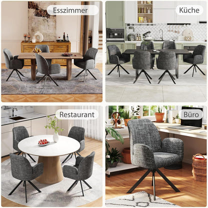 Drehbarer Esszimmerstuhl Set, Dunkelgrau, 6 Stück mit Chenille