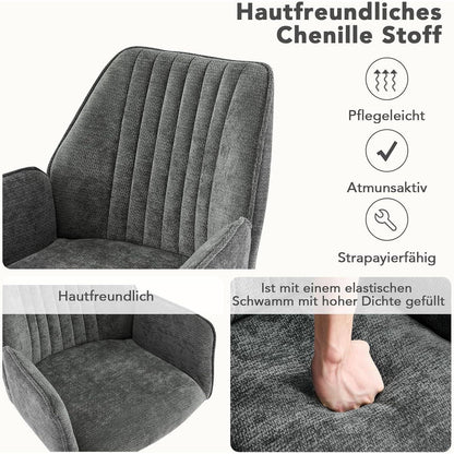 Drehbarer Esszimmerstuhl Set, Dunkelgrau, 6 Stück mit Chenille