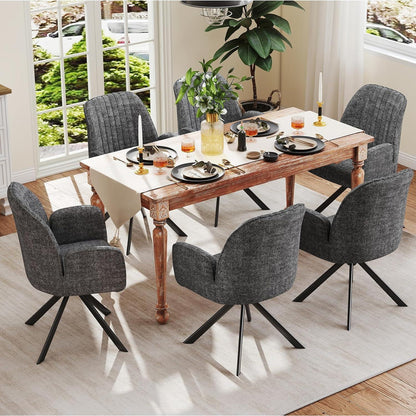 Drehbarer Esszimmerstuhl Set, Dunkelgrau, 6 Stück mit Chenille