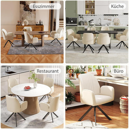 Drehbarer Esszimmerstuhl mit Armlehne & Chenillebezug - 6er Set Beige