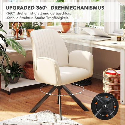 Drehbarer Esszimmerstuhl mit Armlehne & Chenillebezug - 6er Set Beige