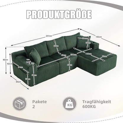 Cordo Ecksofa L-Form Smaragdgrün – Komfortabel & Vielseitig