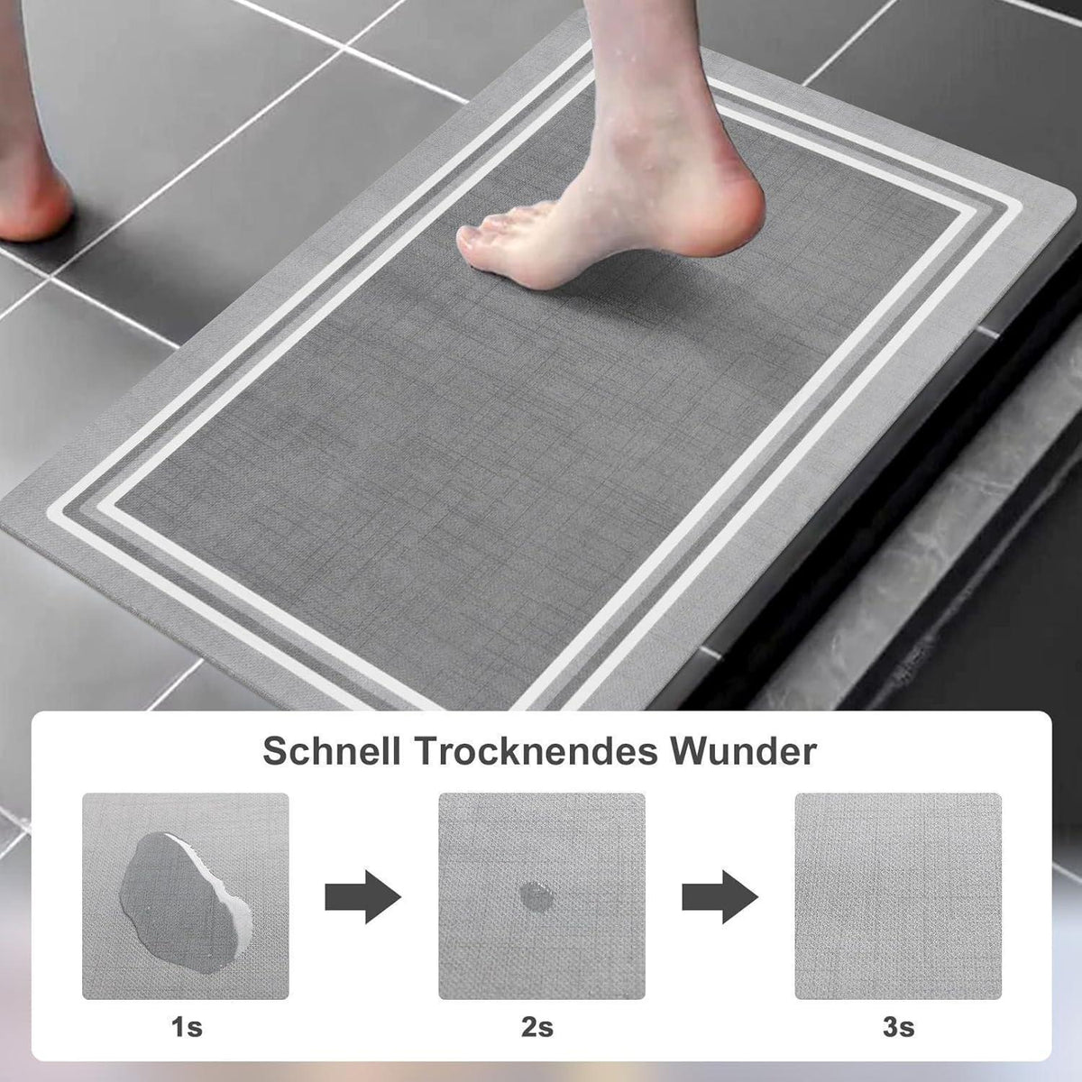 Rutschfeste Badematte Hellgrau 50x80 cm – Schnelltrocknend & Pflegeleicht