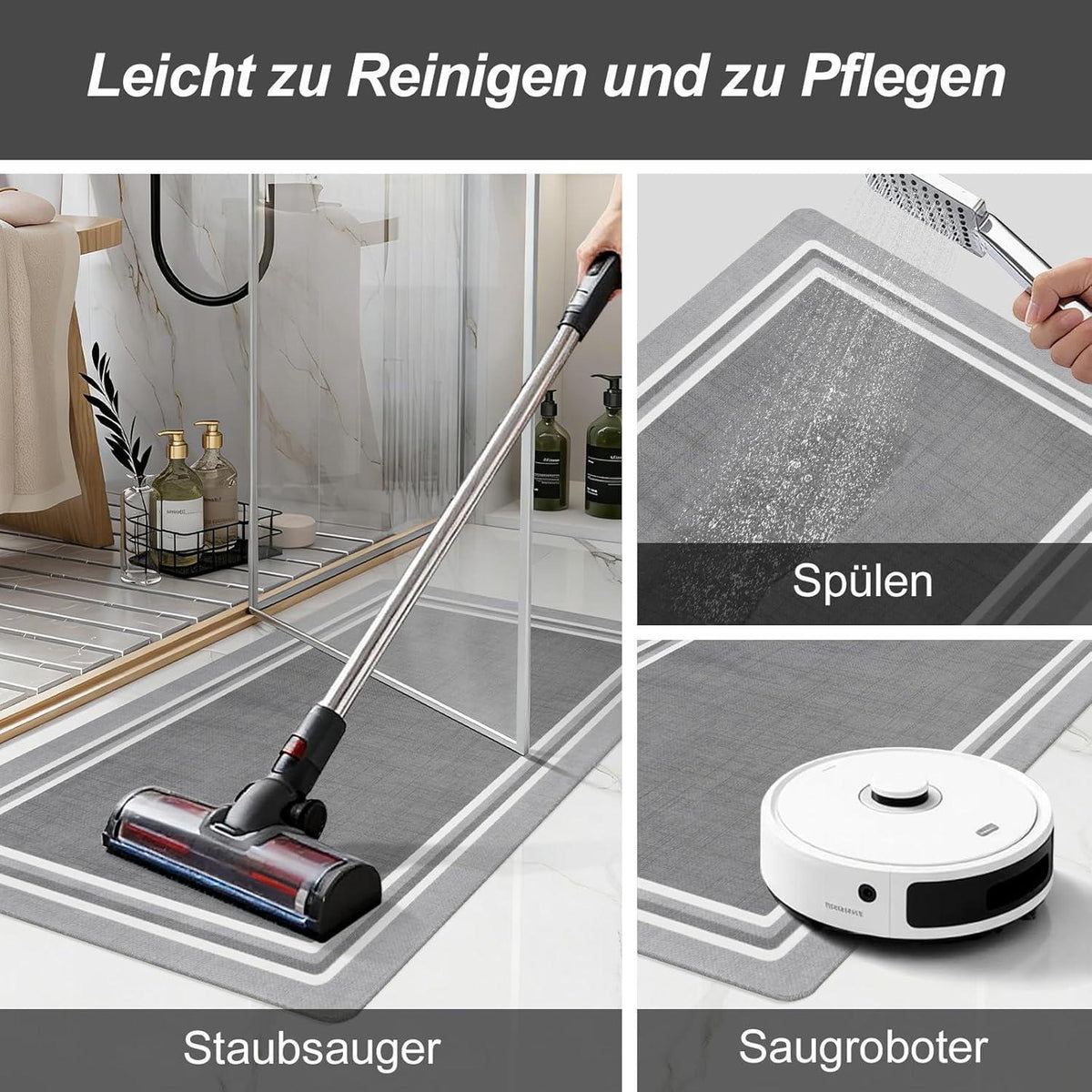 Rutschfeste Badematte Hellgrau 50x80 cm – Schnelltrocknend & Pflegeleicht