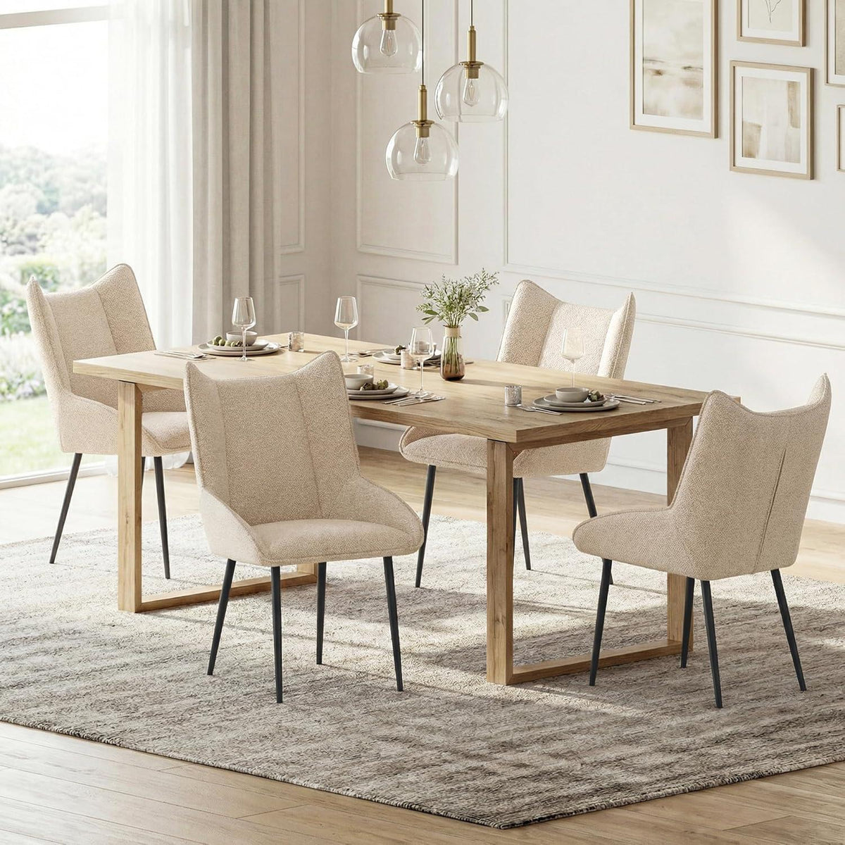Moderner Esszimmerstuhl Set Creme – Samt, verstellbare Füße