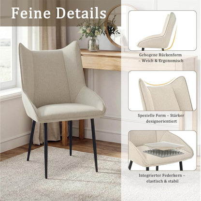 Moderner Esszimmerstuhl Set 4er – Beige, Leinen-Polyester Mix