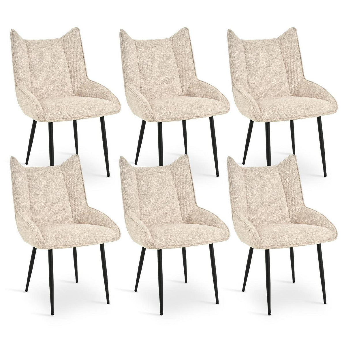 Moderner Esszimmerstuhl Set 6er – Samt Creme, Verstellbare Füße