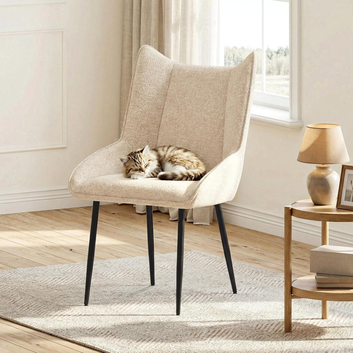 Moderner Esszimmerstuhl Set 6er – Samt Creme, Verstellbare Füße