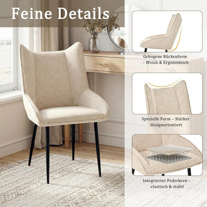 Moderner Esszimmerstuhl Set 6er – Samt Creme, Verstellbare Füße