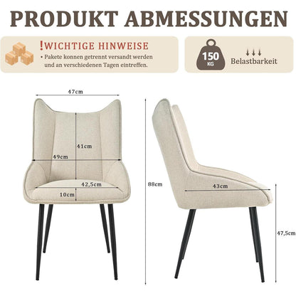 Moderner Esszimmerstuhl Set 6er – Beige, Leinen-Polyester Mix