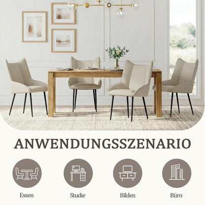 Moderner Esszimmerstuhl Set 6er – Beige, Leinen-Polyester Mix