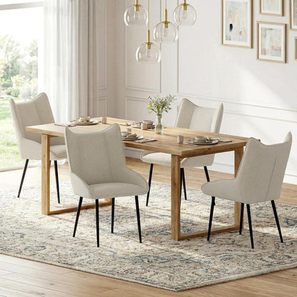 Moderner Esszimmerstuhl Set 6er – Beige, Leinen-Polyester Mix