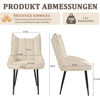 Moderner Esszimmerstuhl Set Creme - Samt, Verstellbare Füße