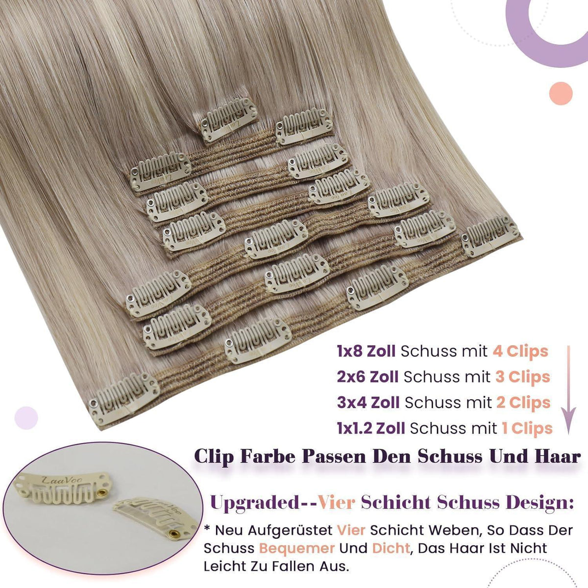Blond Highlight Clip-in Echthaar Extensions 60cm