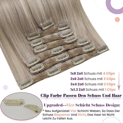 Blond Highlight Clip-in Echthaar Extensions 60cm