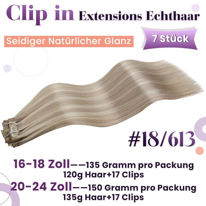Blond Highlight Clip-in Echthaar Extensions 60cm