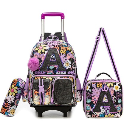 Schultrolley Rucksack Mädchen mit Rollen & Zubehör Set