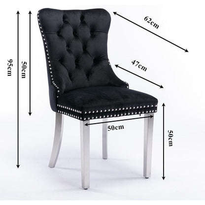 Esszimmerstuhl Set 2er – Samt, Gepolstert, Schwarz & Chrom