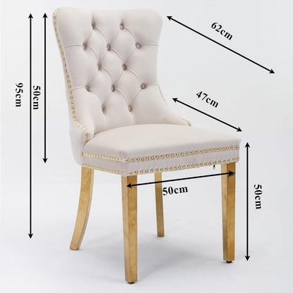 Esszimmerstühle Set 4er – Samt, Beige & Gold, Hochlehne