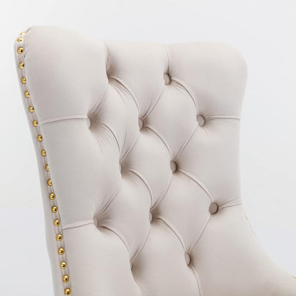 Esszimmerstühle Set 4er – Samt, Beige & Gold, Hochlehne