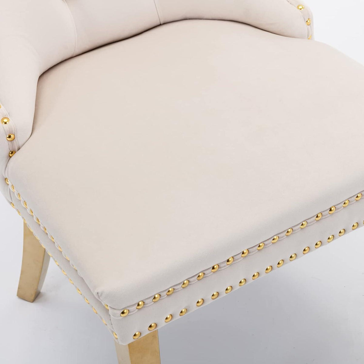 Esszimmerstühle Set 4er – Samt, Beige & Gold, Hochlehne