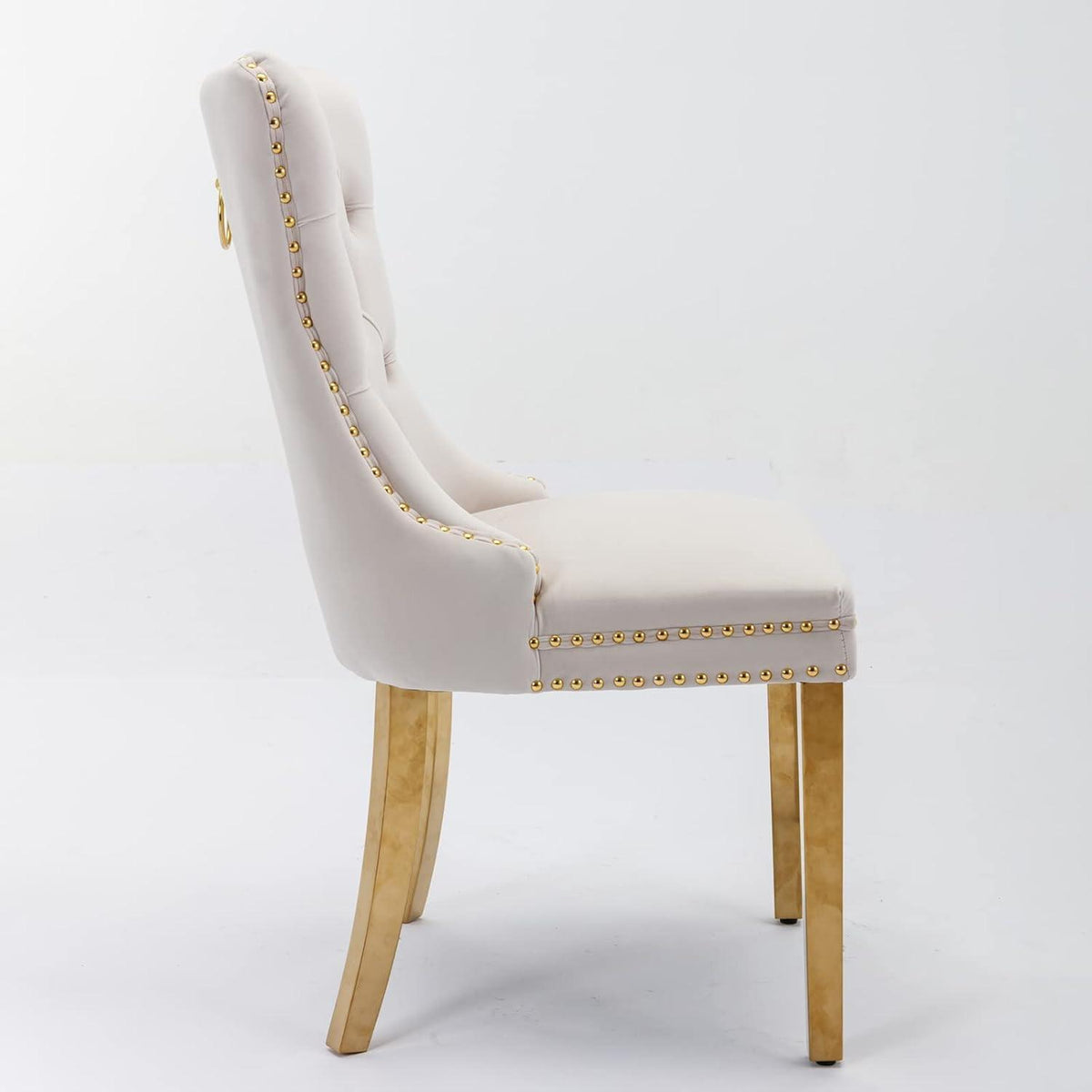 Esszimmerstühle Set 4er – Samt, Beige & Gold, Hochlehne