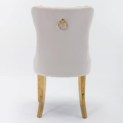 Esszimmerstühle Set 4er – Samt, Beige & Gold, Hochlehne
