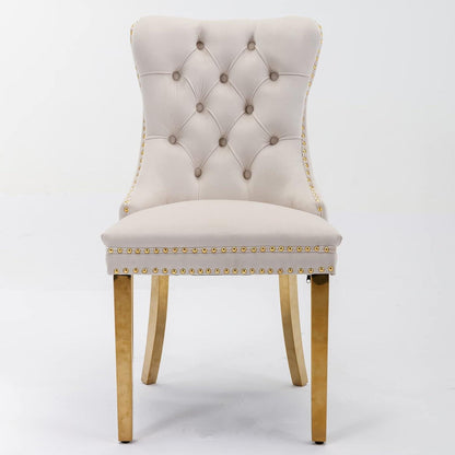 Esszimmerstühle Set 4er – Samt, Beige & Gold, Hochlehne