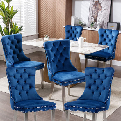 Esszimmerstühle 6er Set, Samt & Chrom, Blau