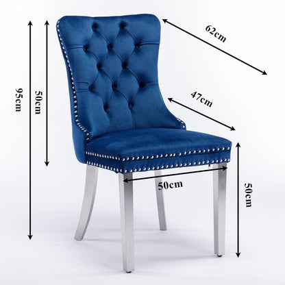 Esszimmerstühle 6er Set, Samt & Chrom, Blau
