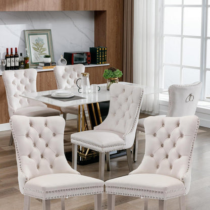 Esszimmerstühle 6er Set, Samt & Chrom, Beige
