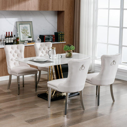 Esszimmerstühle 6er Set, Samt & Chrom, Beige