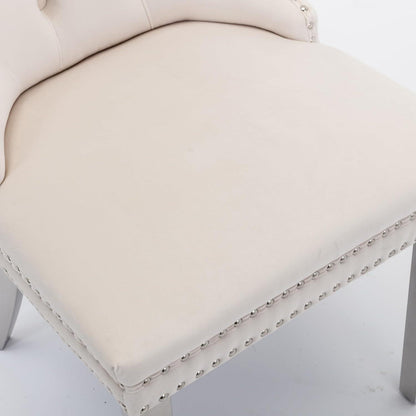 Esszimmerstühle 6er Set, Samt & Chrom, Beige