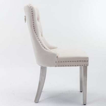 Esszimmerstühle 6er Set, Samt & Chrom, Beige