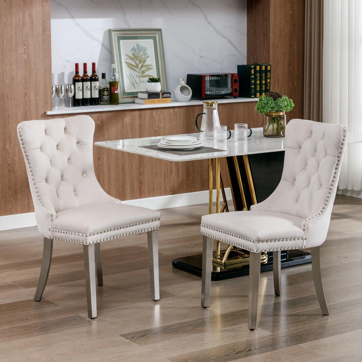 Esszimmerstuhl Set 2er – Samt, Beige & Chrom
