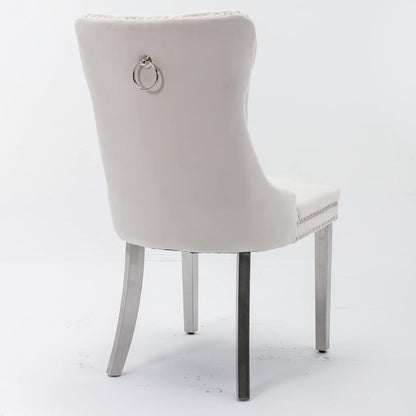 Esszimmerstuhl Set 2er – Samt, Beige & Chrom