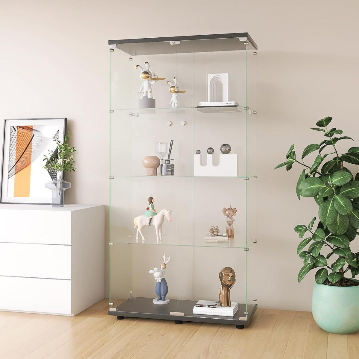 Glasvitrine Standvitrine 4 Etagen Schwarz