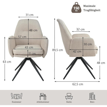 Drehbarer Esszimmerstuhl Beige 2er Set mit Armlehnen