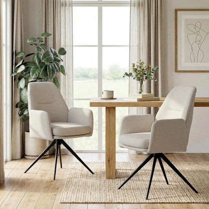 Drehbarer Esszimmerstuhl mit Armlehnen – Beige, 360° & Hochlehnig