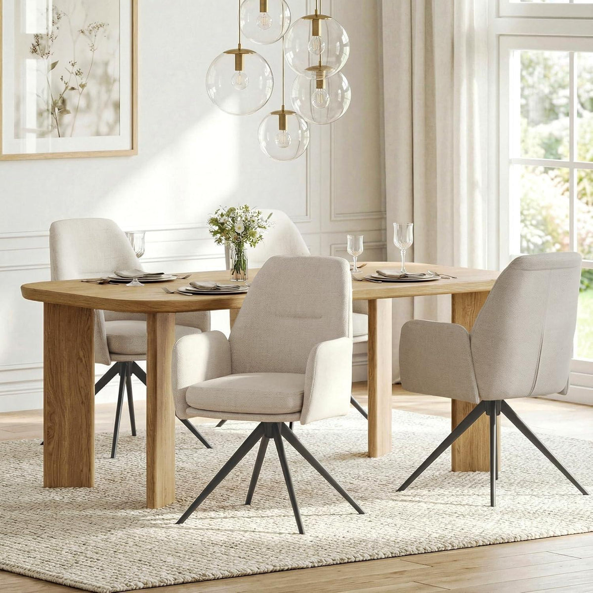 Drehbarer Esszimmerstuhl Set Beige – 6er Pack mit Armlehne