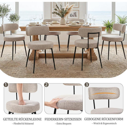 Esszimmerstühle 6er Set Bouclé Braun | Gepolsterte Küchenstühle Modern