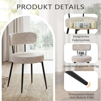 Esszimmerstühle 6er Set Bouclé Braun | Gepolsterte Küchenstühle Modern