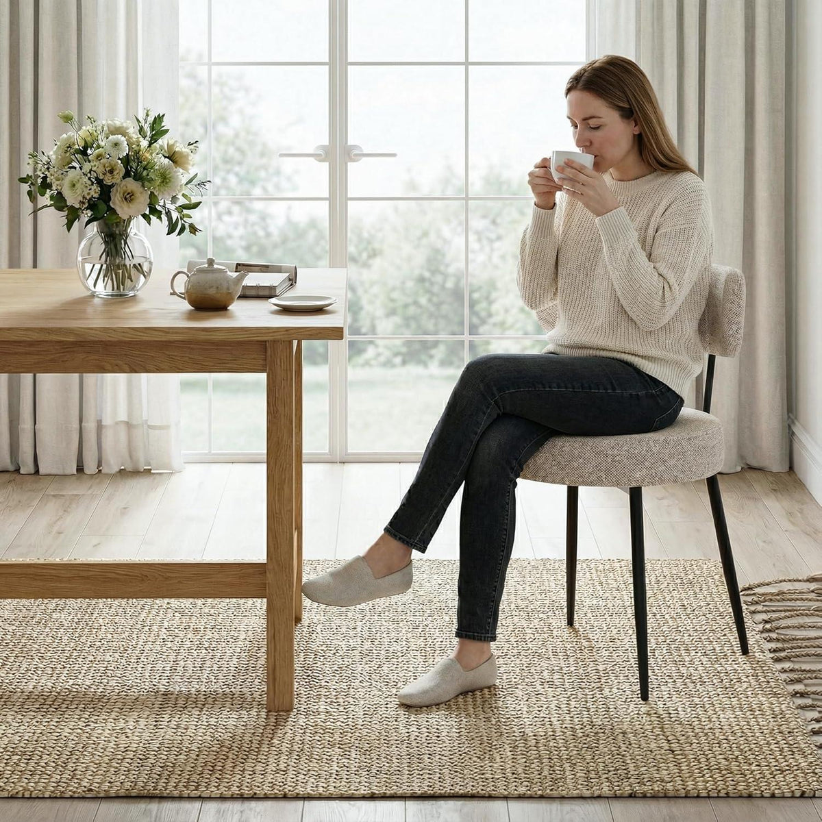Esszimmerstühle 6er Set Bouclé Braun | Gepolsterte Küchenstühle Modern