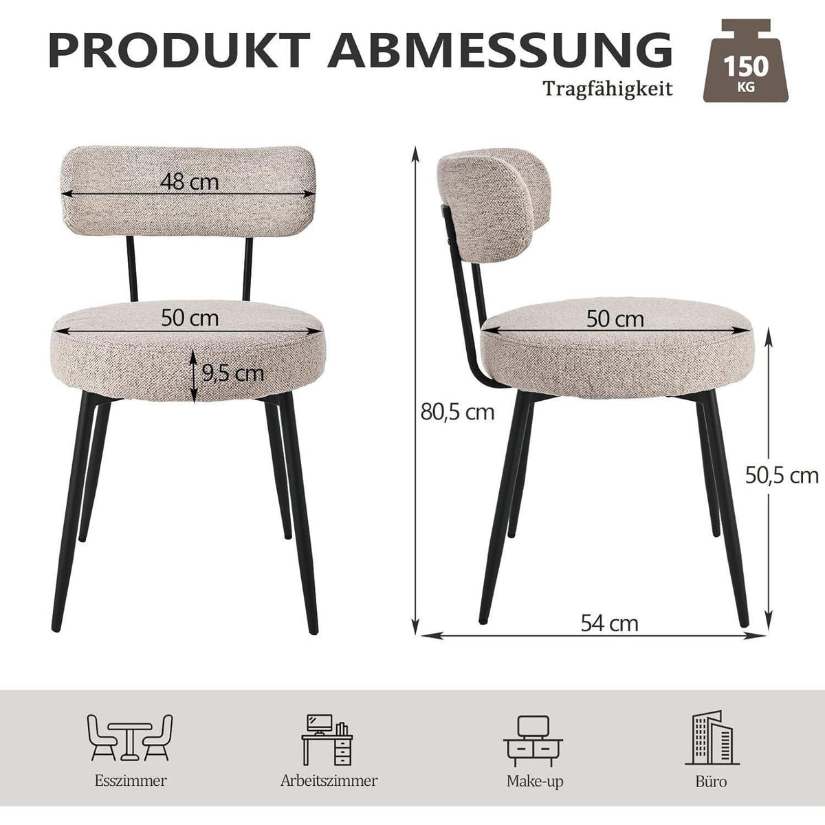 Esszimmerstühle 2er Set Bouclé Braun – Gepolsterte Küchenstühle
