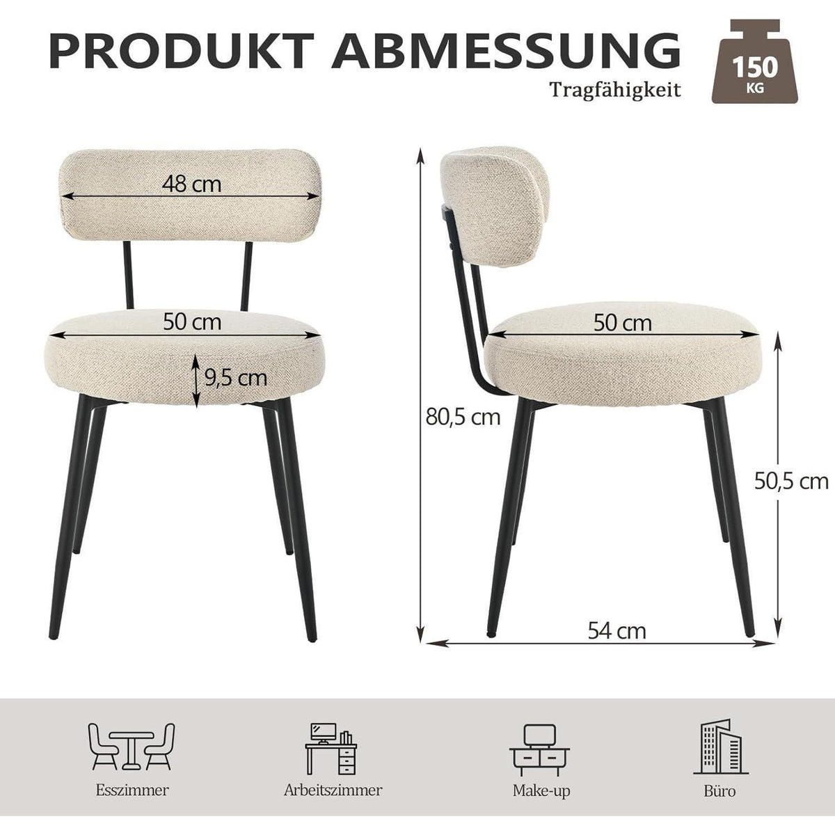Esszimmerstühle 6er Set Bouclé Beige – Gepolsterte Küchenstühle
