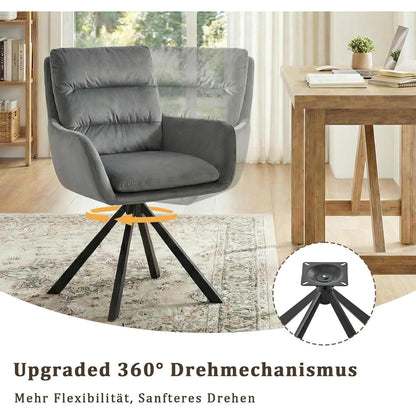 Drehbarer Esszimmerstuhl Set 2x – Hellgrau Samt, 360° Komfort