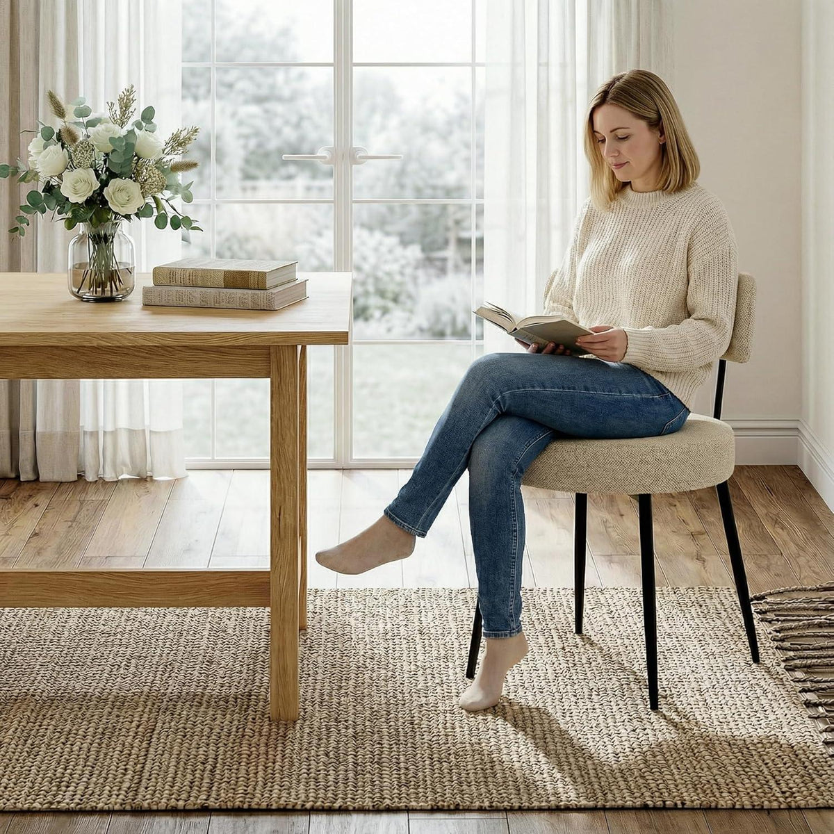 Esszimmerstühle 4er Set Bouclé Beige – Gepolsterte Küchenstühle