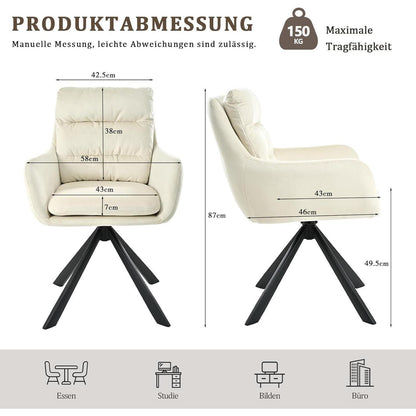 Drehbarer Esszimmerstuhl Set 2er – Cremeweiß, Polster Komfort